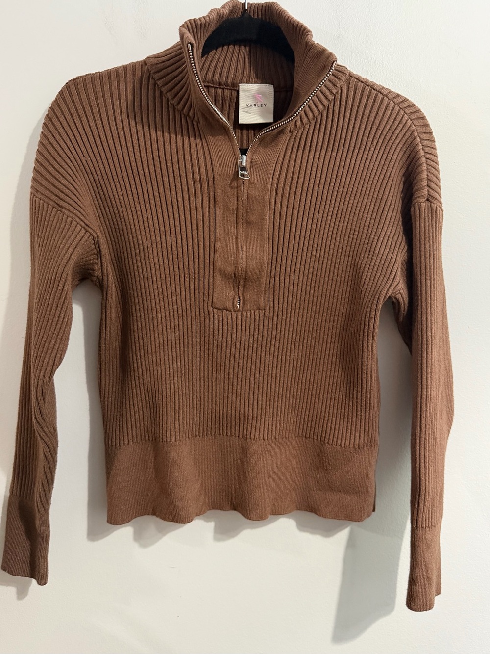 Varley Reid Half-Zip Ribbed Knit Sweater Brown Women’s XS - Picture 2 of 5